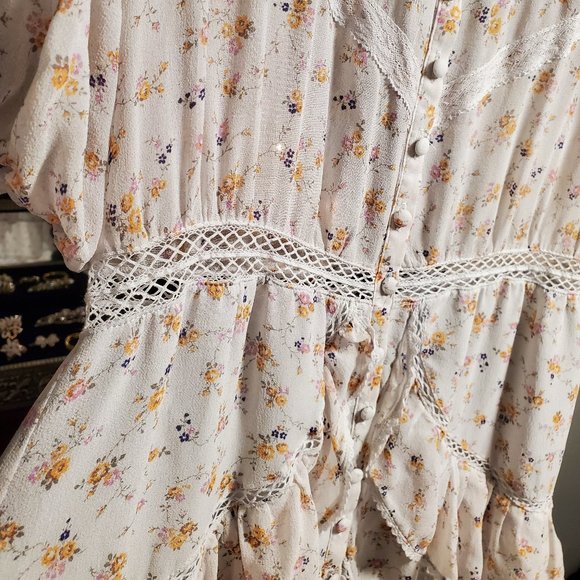 LoveShackFancy Silk Floral Midi Dress Medium - Picture 3 of 12